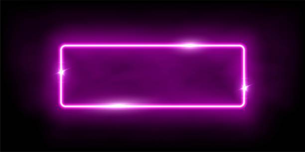 istock Glowing neon pink rectangle with sparkles in fog abstract background. Electric light frame. Geometric fashion design vector illustration. Empty minimal art decoration 1299893970