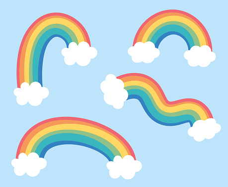 Rainbow And Clouds Cartoon Drawings Stock Illustration - Download Image Now  - Mindfulness, Cloud - Sky, Rainbow - iStock