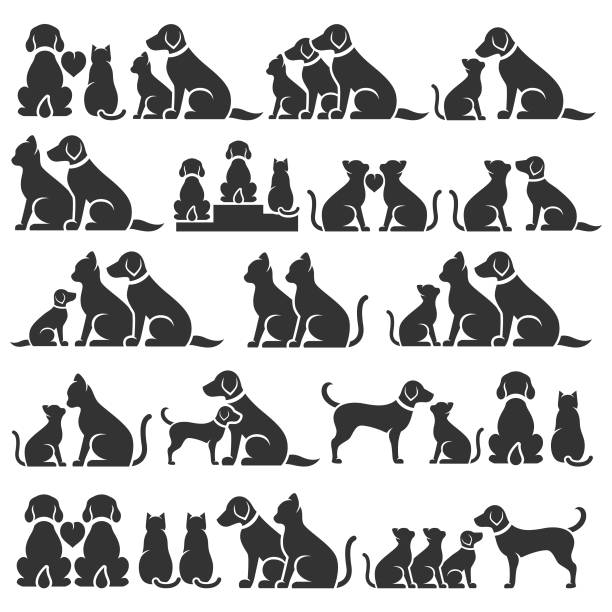 Cat and dog icon set Cat and dog icon set dog sitting icon stock illustrations