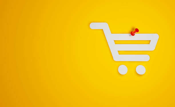 istock Pin Paper Shopping Cart Symbol on Yellow Background 1299902021