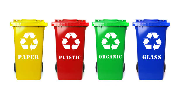 istock Four colorful recycle bins on white 1299903009