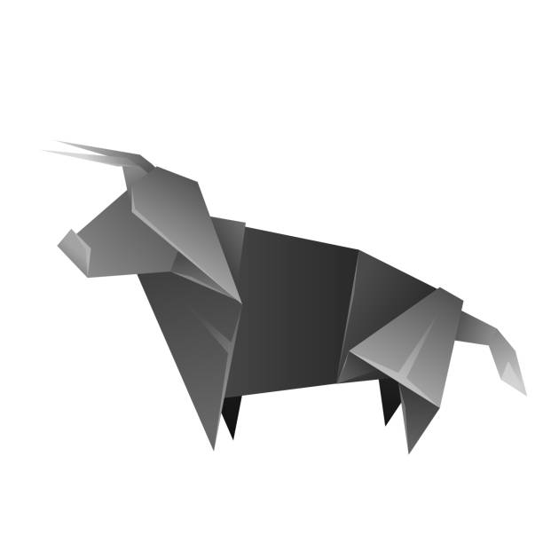 ilustrações, clipart, desenhos animados e ícones de touro de origami cinza feito de papel. o símbolo do ano novo oriental. figura poligonal do gado. animal forte. objeto vetorial - bull horned bullfight toy