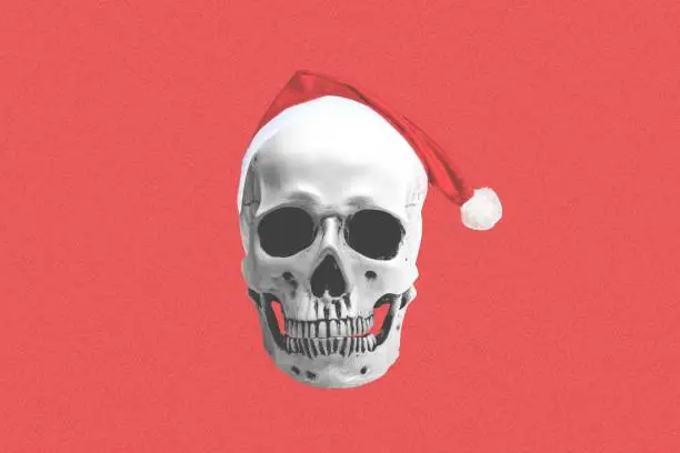 Photo of Collage of zombie head with santa claus hat