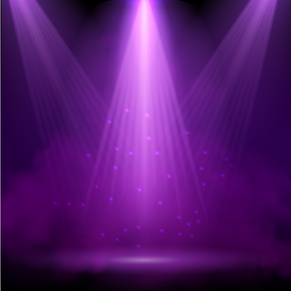 Purple spotlight. Bright lighting with spotlights of the stage with purple ducst on transparent background