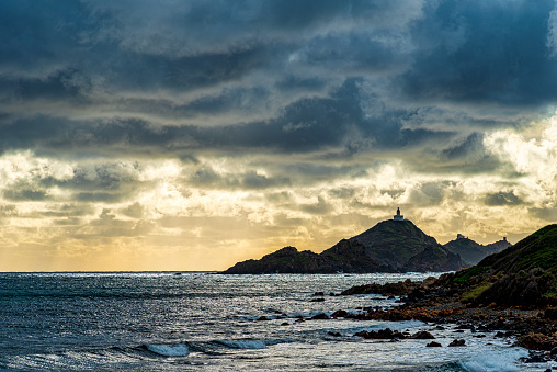 a view of the Sanguinaires Islands under a stormy sky in winter