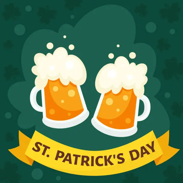 Vector illustration of Saint Patrick's Day greeting card. Beer glases. Vector illustration