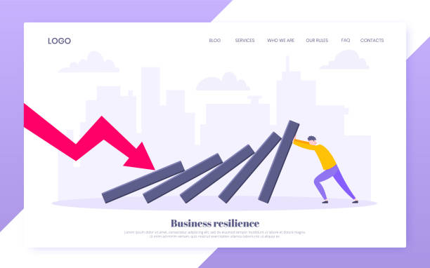 illustrazioni stock, clip art, cartoni animati e icone di tendenza di resilienza aziendale o effetto domino metafora illustrazione vettoriale concetto di sito web. - despair effort persistence failure