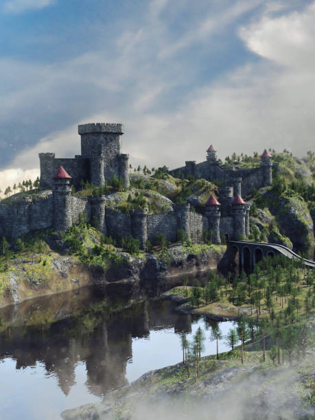 istock Fantasy medieval castle by the river 1299917269