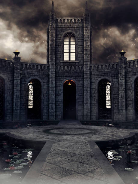 istock Old gothic cloister courtyard on a stormy day 1299917283
