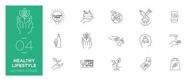 Set of Healthy Lifestyle line icons - Modern icons Set of Healthy Lifestyle line icons - Modern icons community garden sign stock illustrations