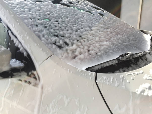 istock Car wash with white soap foam 1299920567