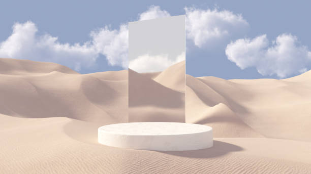 istock Premium podium on sand dunes for product presentation 1299920595