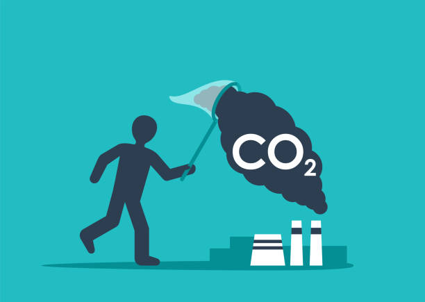 ilustraciones, imágenes clip art, dibujos animados e iconos de stock de tecnología de captura de carbono - estrategia neutral de co2 - warehouse conversion