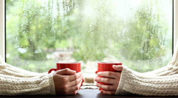 warming drink for a cozy conversation stock photo