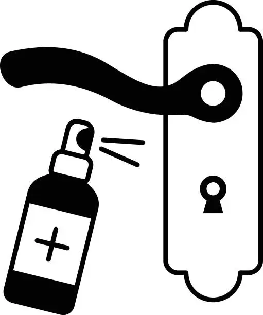 Vector illustration of Sanitizing Door Handle With Lock Concept Vector Glyph Icon Design, Home and Office Disinfecting and Decontamination Services Symbol on White background, Post Covid Actions Sign