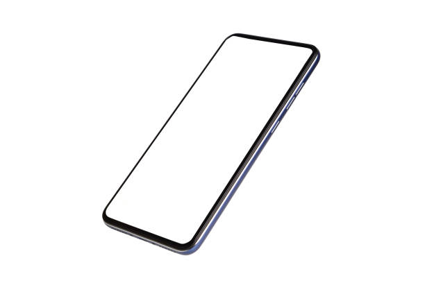 Side view of blank screen smartphone isolated on white background with clipping path, empty screen of touch screen mobile phone stock photo