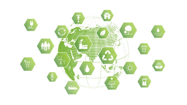 istock Global Green Business template and background for Sustainability concept with flat icons 1299930594