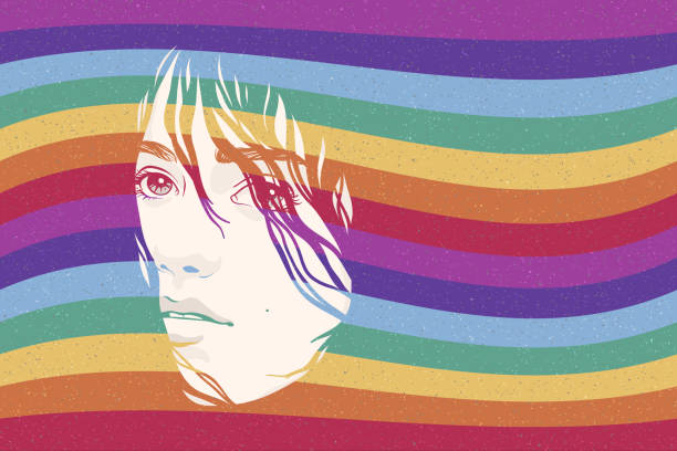 portret kobiety - gay pride flag image lesbian homosexual stock illustrations