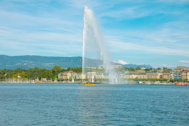 istock Water jet fountain Geneva 1299934880