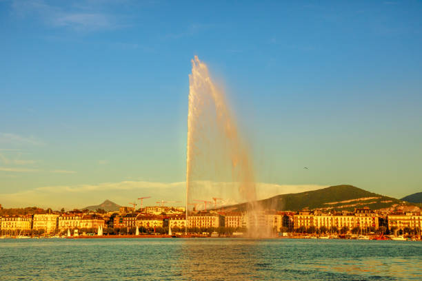 istock Water jet fountain Geneva 1299934935