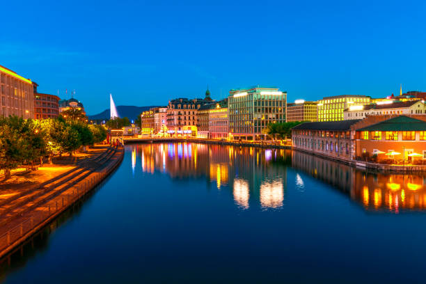 istock Geneva skyline Switzerland by night 1299934947