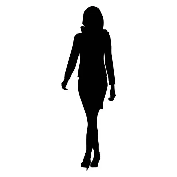 Vector illustration of Business woman walking, vector silhouette