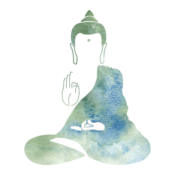 ilustrações, clipart, desenhos animados e ícones de buda de aquarela. símbolo de buda isolado no fundo branco. indiano, budismo, motivos espirituais. tatuagem, yoga, espiritualidade. silhueta de buda - white background yoga backgrounds relaxation exercise