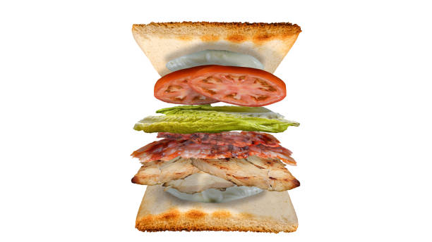istock Chicken sandwich bacon lettuce and tomato white background 1299936606