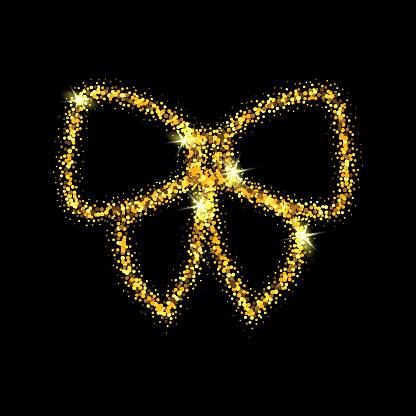 Gold Glitter Vector Icon Of Bow Tie Isolated On Black Background Art