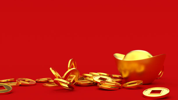 istock Falling Chinese lucky golden 3d coins. 1299942444