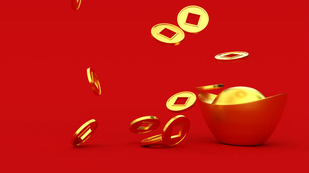 istock Falling Chinese lucky golden 3d coins. 1299942478