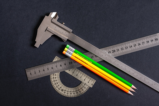 Bernier Ruler Goniometer And Ruler And Vernier Caliper Three Types On Dark Greyblack ...