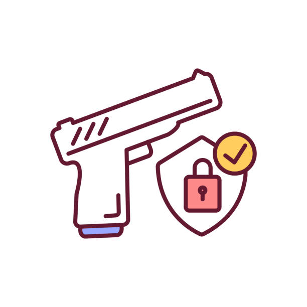 illustrations, cliparts, dessins animés et icônes de arme sécurisée stockant l’icône de couleur de rvb - gun handgun silhouette outline