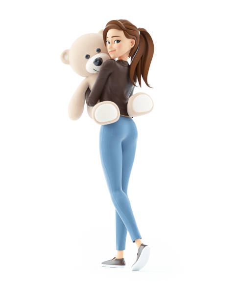 istock 3d cartoon woman hugging teddy bear 1299944179