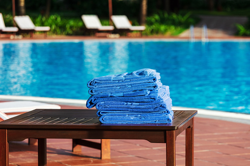 Close-up of towels at a swimming pool