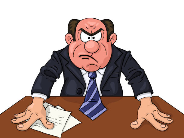 Angry boss Angry boss at the table Sullen stock illustrations