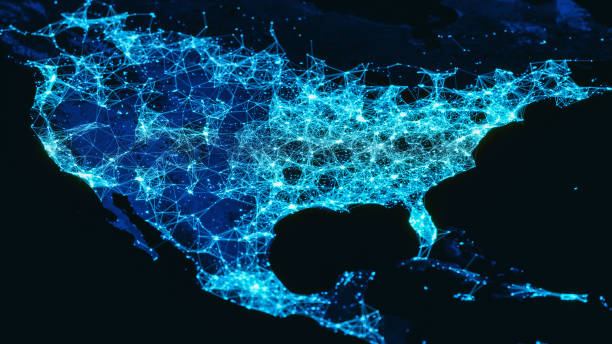 North America Network Connections North America network connections.
World Map credits to NASA: https://visibleearth.nasa.gov/view.php?id=55167 electrical grid stock pictures, royalty-free photos & images