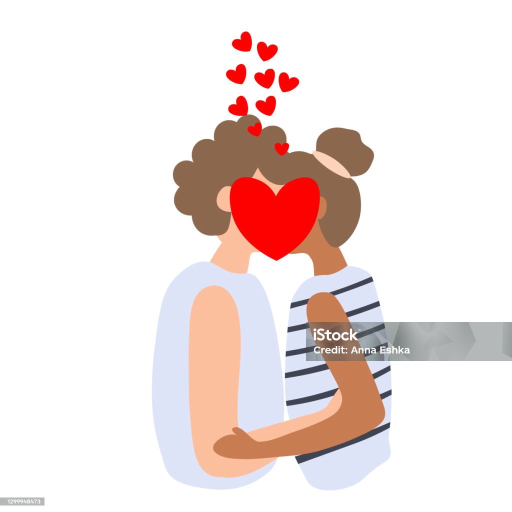 Kissing Guy With A Girl Gentle Hug And Kiss Cute Couple Vector ...