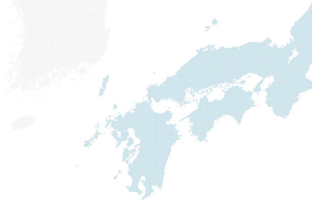 青い点線マップ。西日本と韓国。 - 山口 点のイラスト素材／クリップアート素材／マンガ素材／アイコン素材