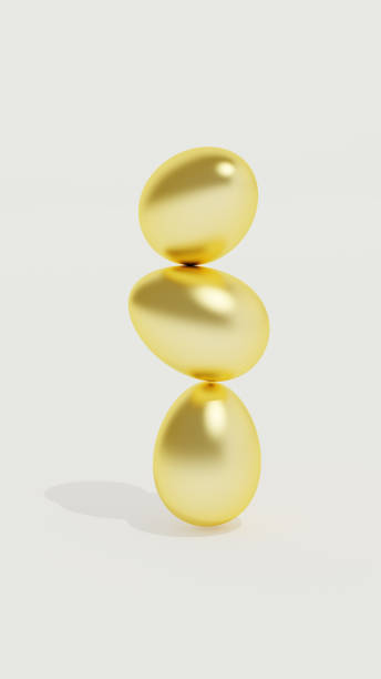 istock Background with golden easter eggs in a stack formation. Holiday season concept backdrop. 3D Rendering 1299950590