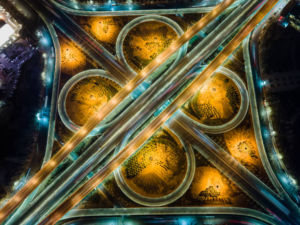 istock Aerial view of city overpass at night 1299951633