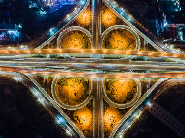 istock Aerial view of city overpass at night 1299951664