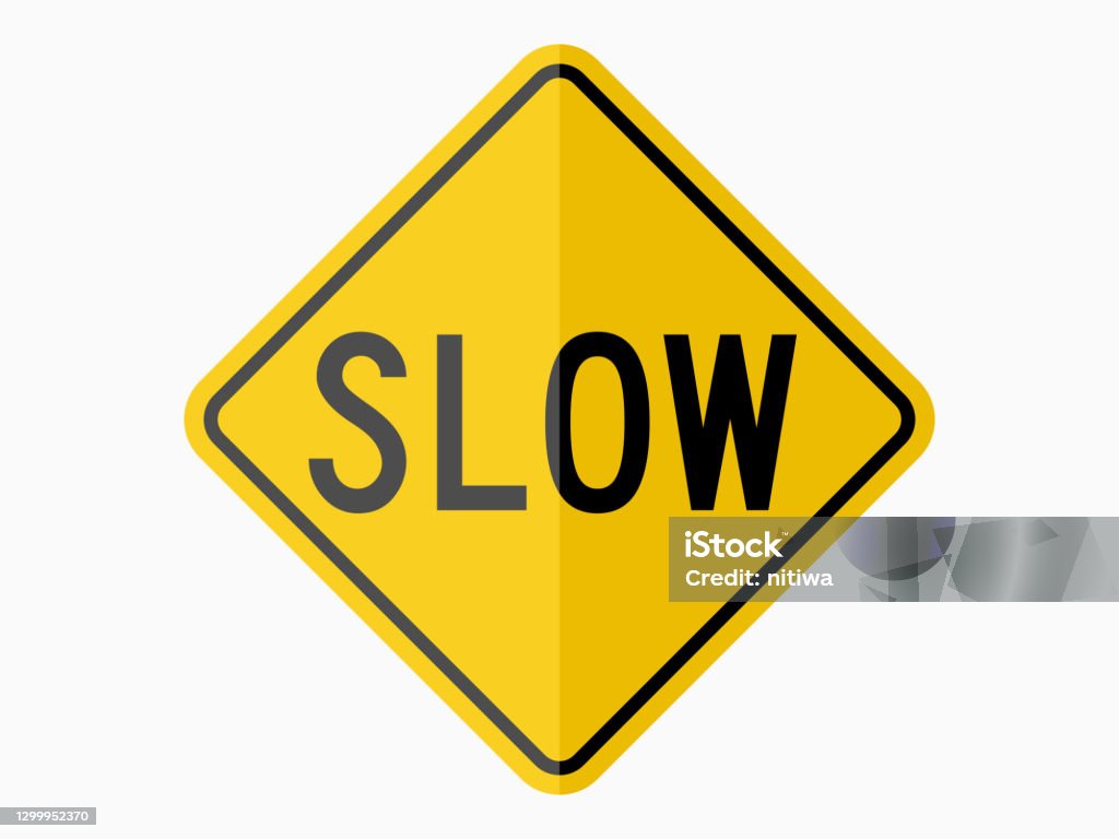 Isolated Slow Speed Warning Sign Symbol On Yellow Round Square On White ...