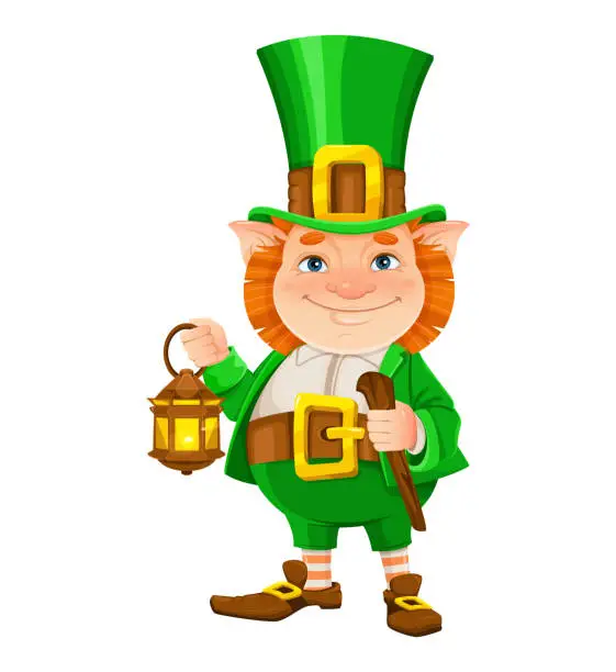 Vector illustration of Happy St Patrick's day. Cheerful leprechaun