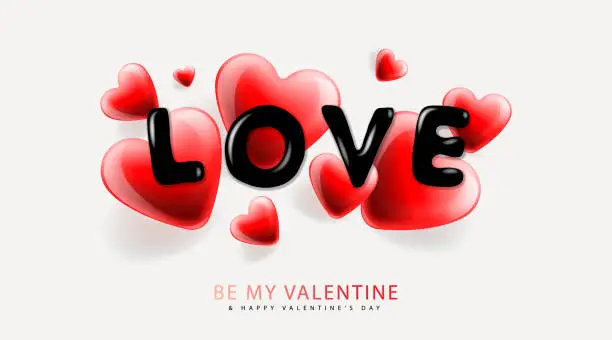 Vector illustration of Valentine's day background with  heart shape and lettering Love. Romantic banner, surprise poster, flyer and brochure, vector illustration