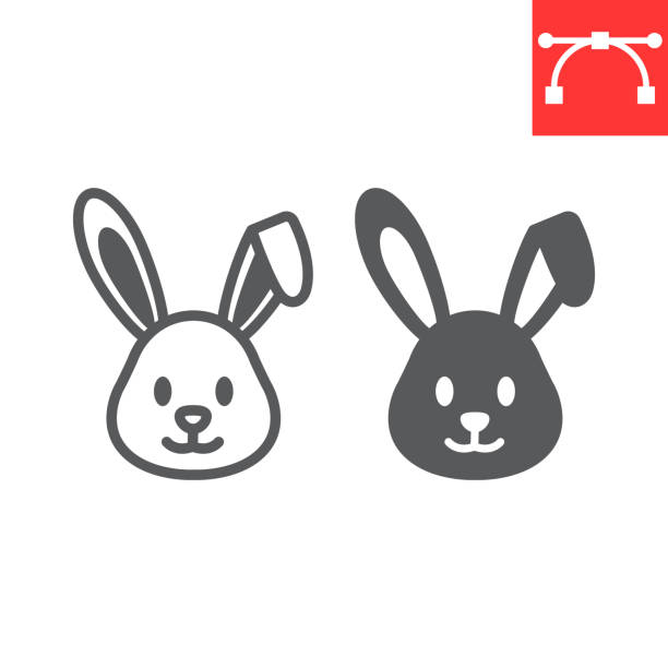 ilustrações de stock, clip art, desenhos animados e ícones de easter rabbit line and glyph icon, funny and holiday, easter bunny vector icon, vector graphics, editable stroke outline sign, eps 10. - rabbit vector black composition