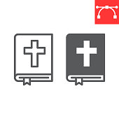 istock Holy bible line and glyph icon, Happy Easter and god, bible book vector icon, vector graphics, editable stroke outline sign, eps 10. 1299952689