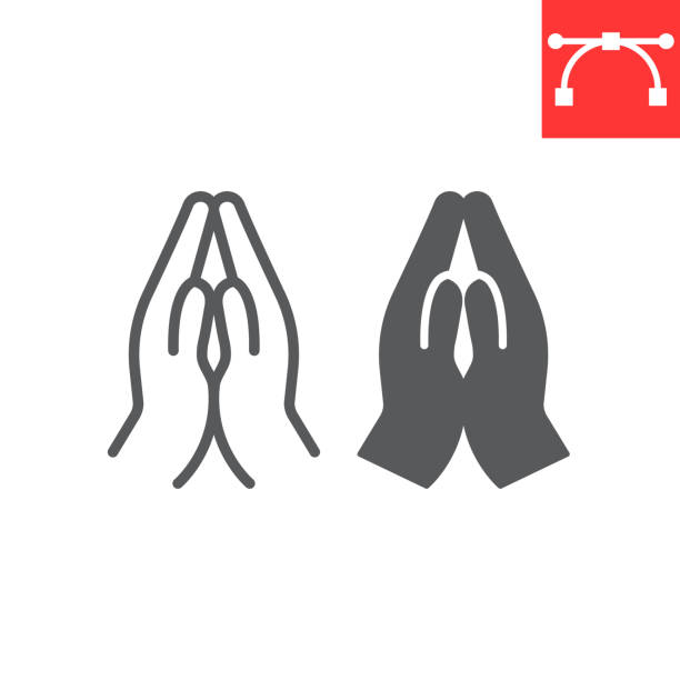Praying hands line and glyph icon, religion and namaste, hands folded in prayer vector icon, vector graphics, editable stroke outline sign, eps 10. Praying hands line and glyph icon, religion and namaste, hands folded in prayer vector icon, vector graphics, editable stroke outline sign, eps 10 pleading emoji stock illustrations