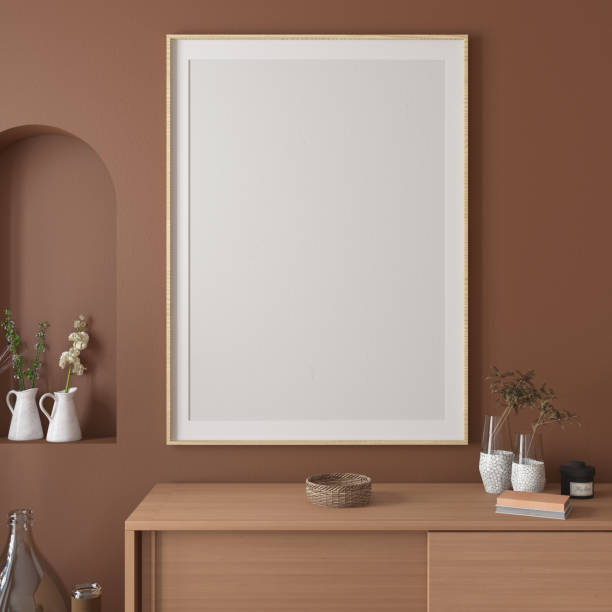 istock Interior of Living Room with Console and Empty Frame 1299953715