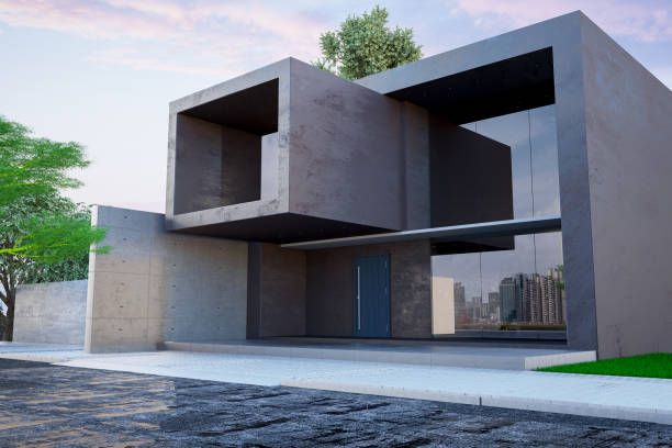 Modern Cubic Villa Modern Cubic Villa. 3d render contemporary architecture stock pictures, royalty-free photos & images